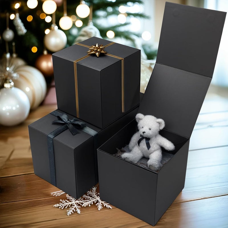 Ditwis 4 Pack 8x8x8 Inches Gift Boxes with Magnetic Closure Lids, Black Magnetic Box for Wedding, Groomsmen Bridesmaid Proposal, Birthdays, Mother's Day - Image 3